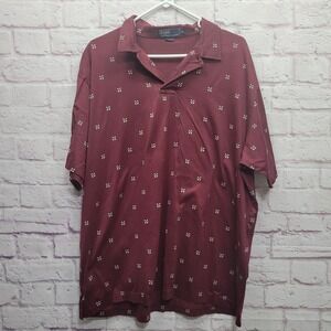 Ralph Lauren Crest All Over Print Polo Shirt Size XL Burgundy Maroon Golf Casual